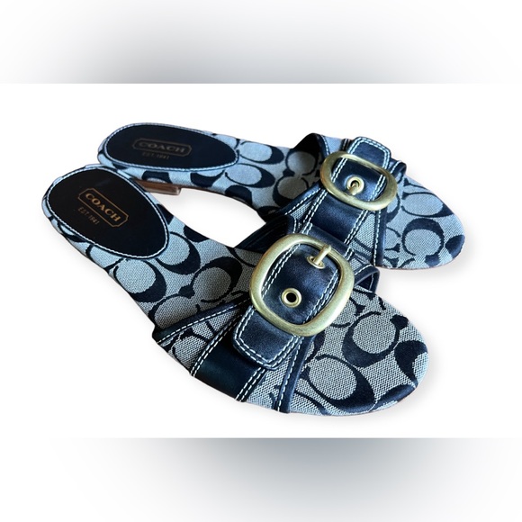 Coach Signature Logo Sandals Slides Black Grey Size 9 - Picture 4 of 8